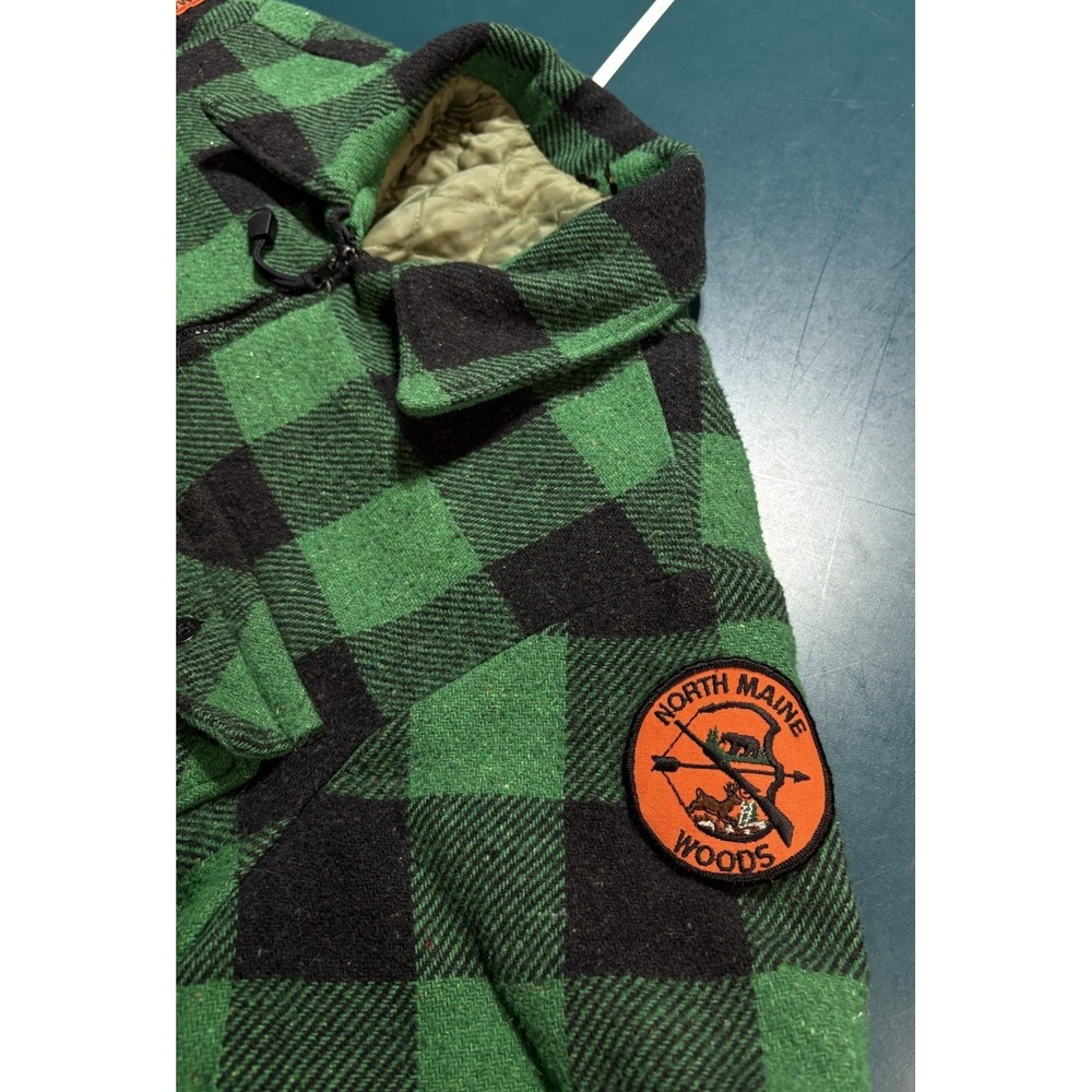 Vtg 70s Woolrich Mackinaw Jacket Green Buffalo Plaid North Maine Woods Patch L - Picture 3 of 16